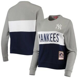 Women's NY Yankees Mitchell & Ness Navy Color Block 2.0 Pullover Sweatshirt
